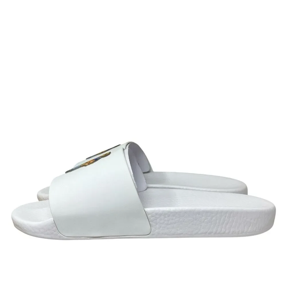 Polo Ralph‎ Lauren Slides Mens 12 White Polo Bear Sandals Preppy Summer Pool